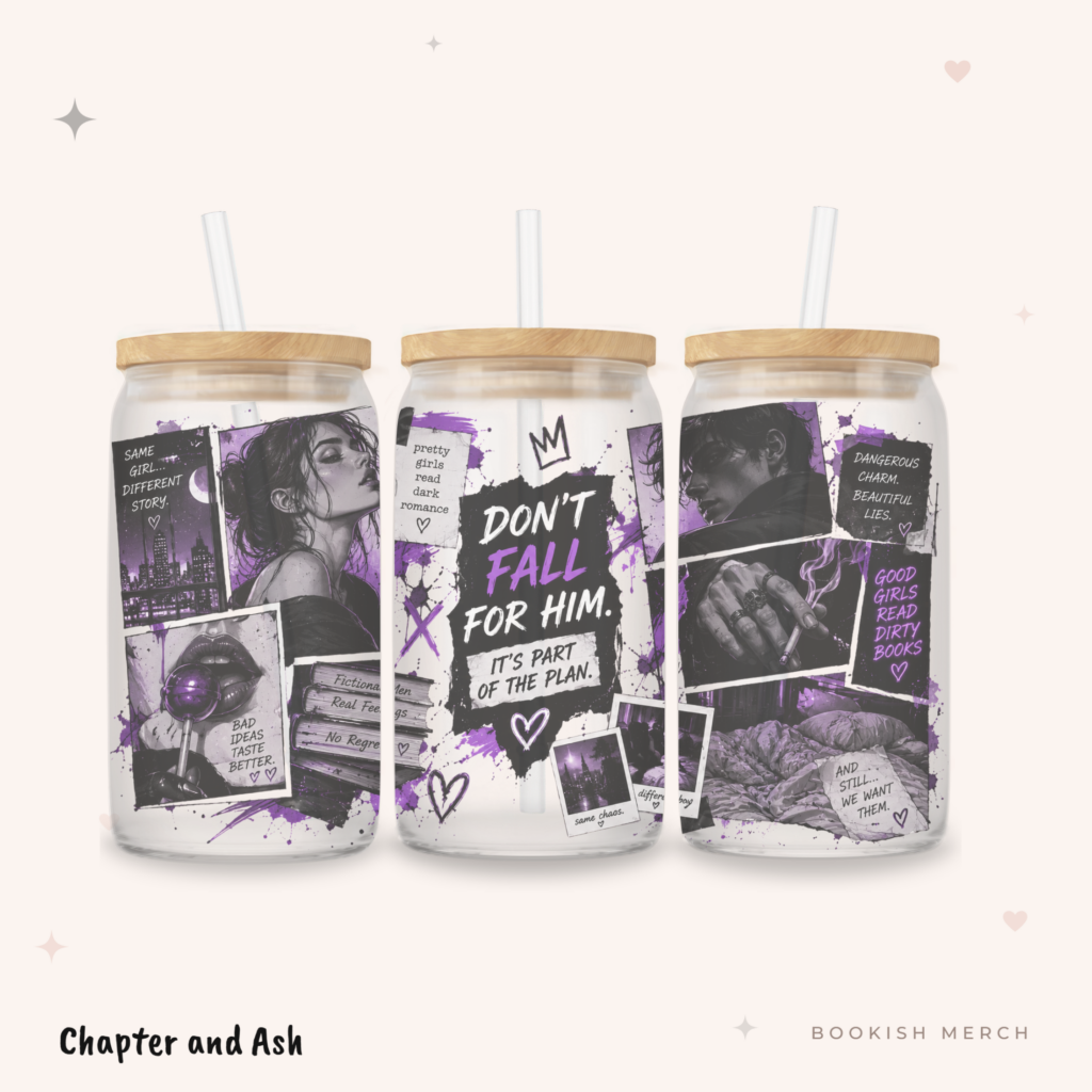 Don't Fall For Him Dosenglas aus Glas, 470 ml, mit Motiv in Schwarz, Weiß, Lila