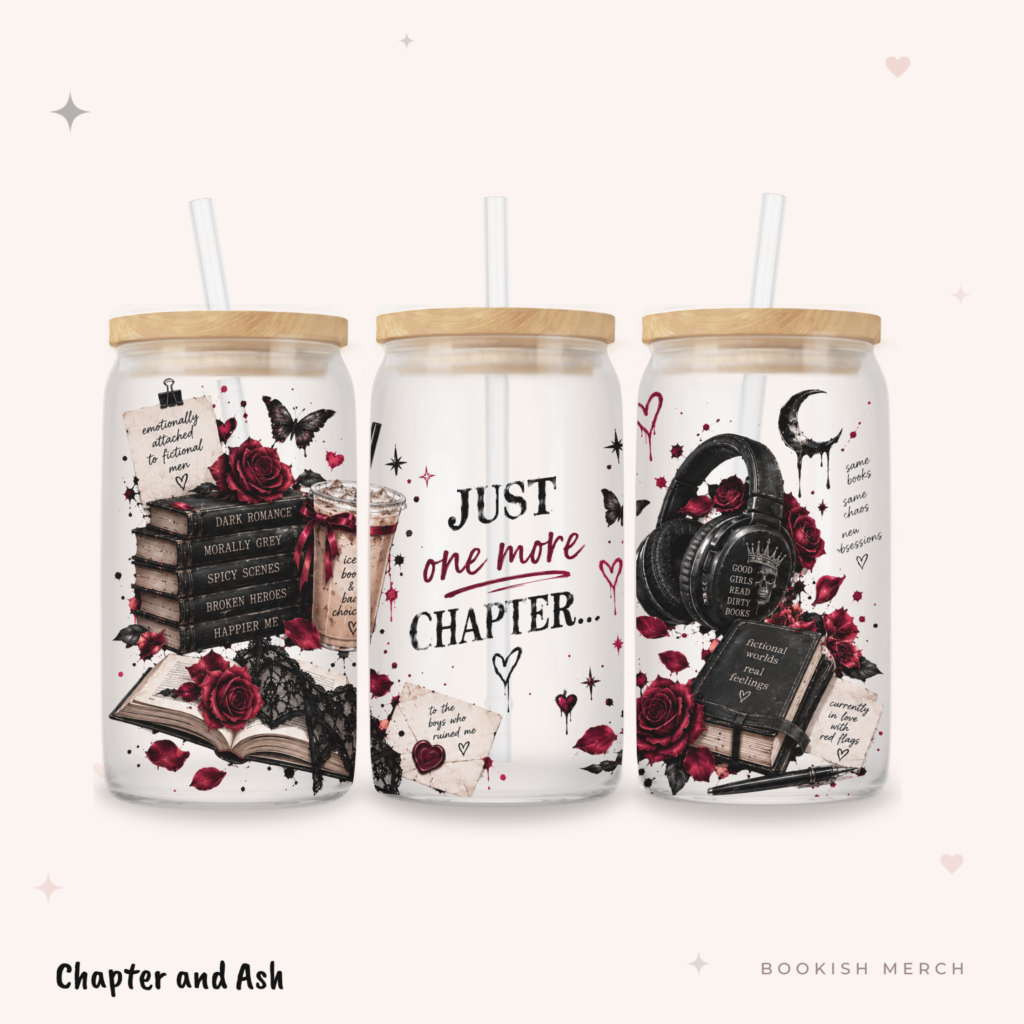 Just One More Chapter Dosenglas aus Glas, 470 ml, mit Motiv in Schwarz, Weinrot, Weiß