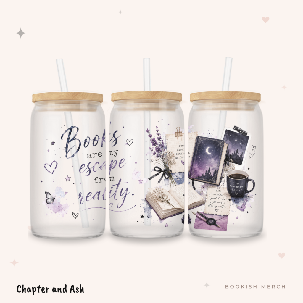 Books Are My Escape Dosenglas aus Glas, 470 ml, mit Motiv in Flieder, Marineblau, Schwarz