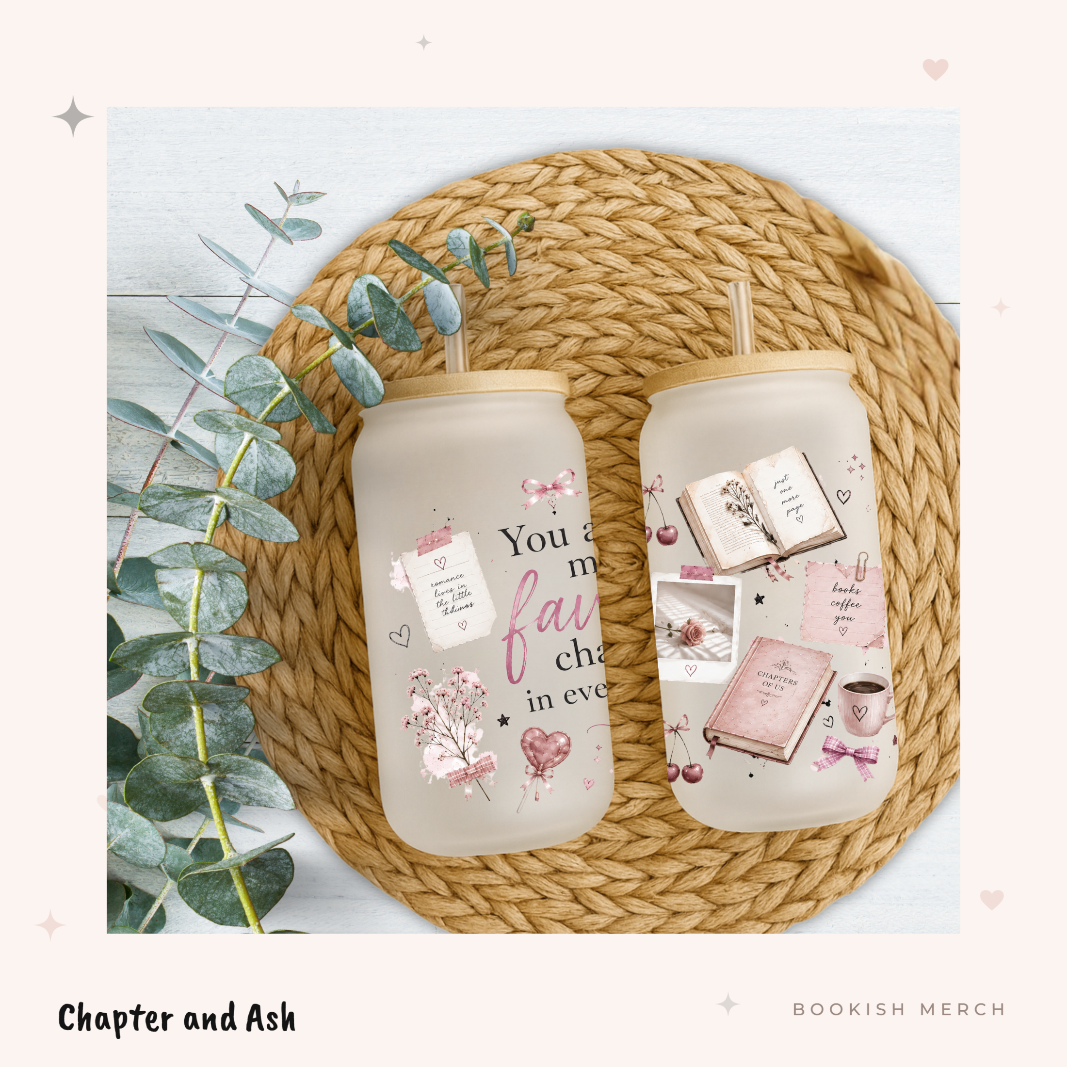 Favorite Chapter Dosenglas mit Bambusdeckel und Glasstrohhalm