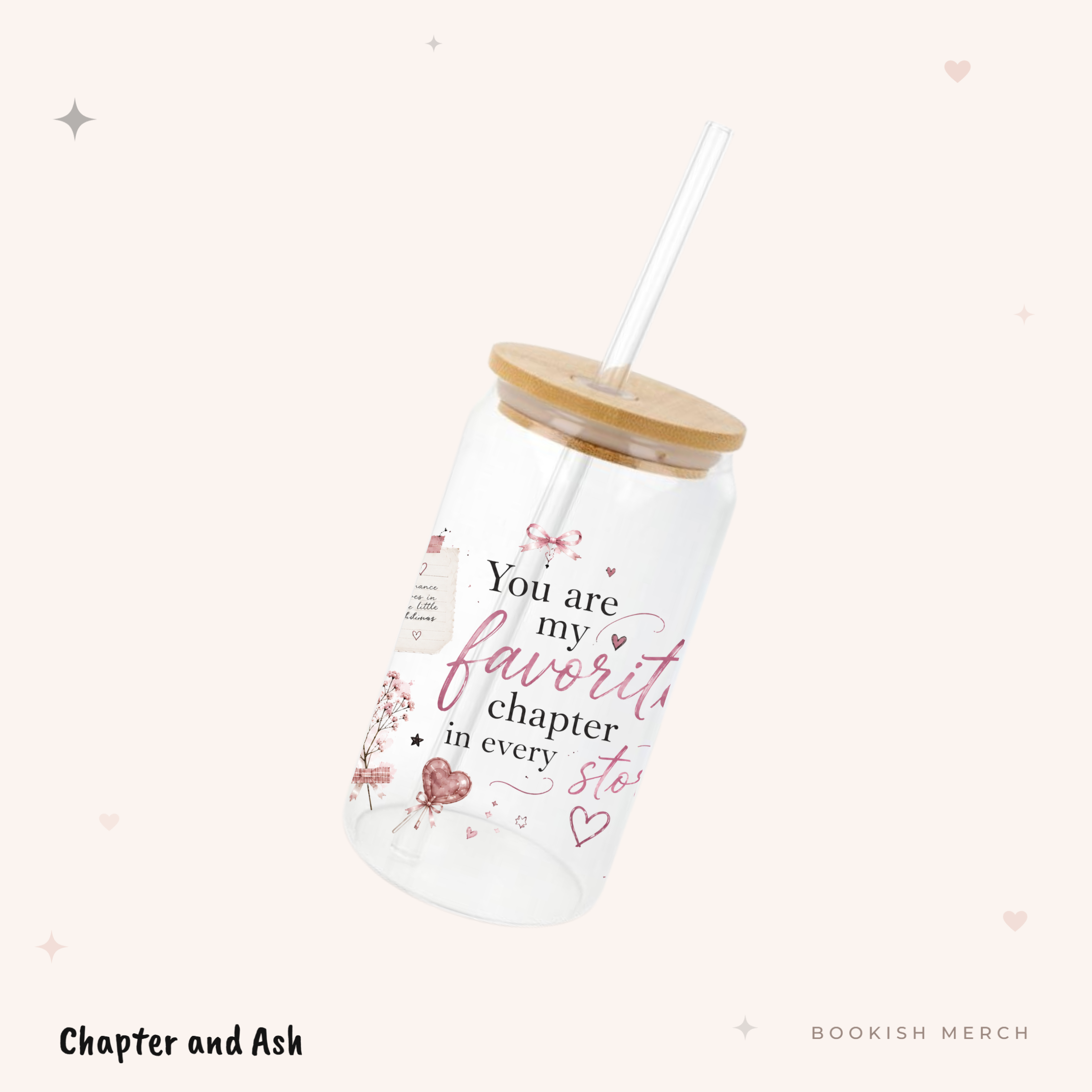 Favorite Chapter Dosenglas, Motiv rundum in Rosa, Weiß, Braun