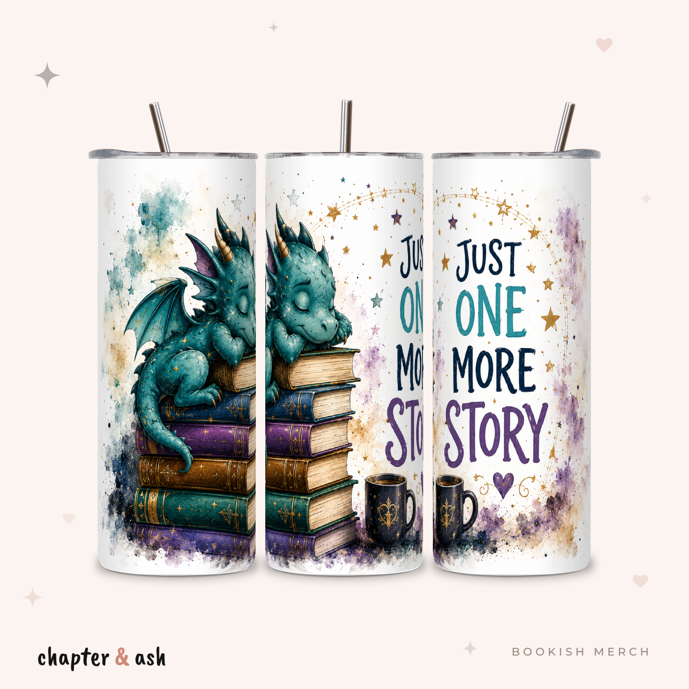 Just One More Story Thermobecher aus Edelstahl, 590 ml, mit Motiv in Petrol, Violett, Gold