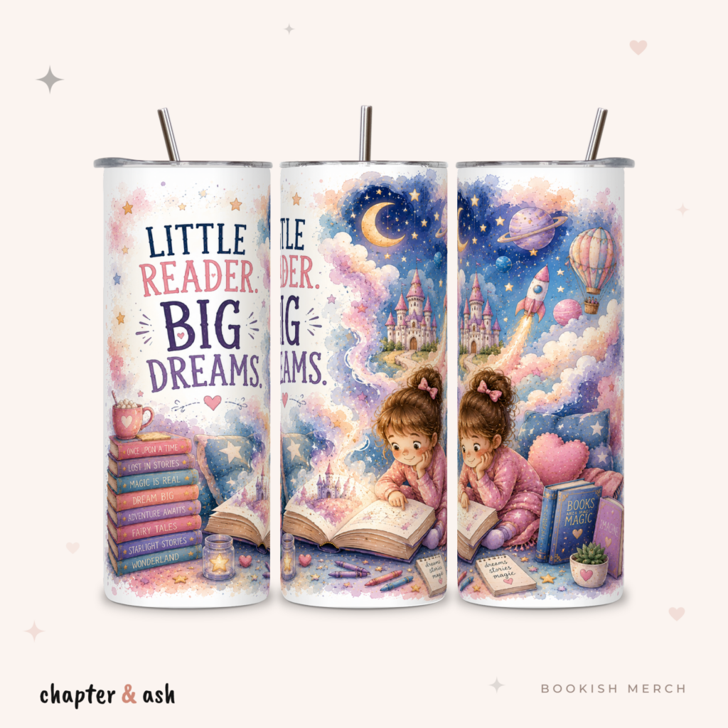 Little Reader Big Dreams Thermobecher aus Edelstahl, 590 ml, mit Motiv in Rosa, Flieder