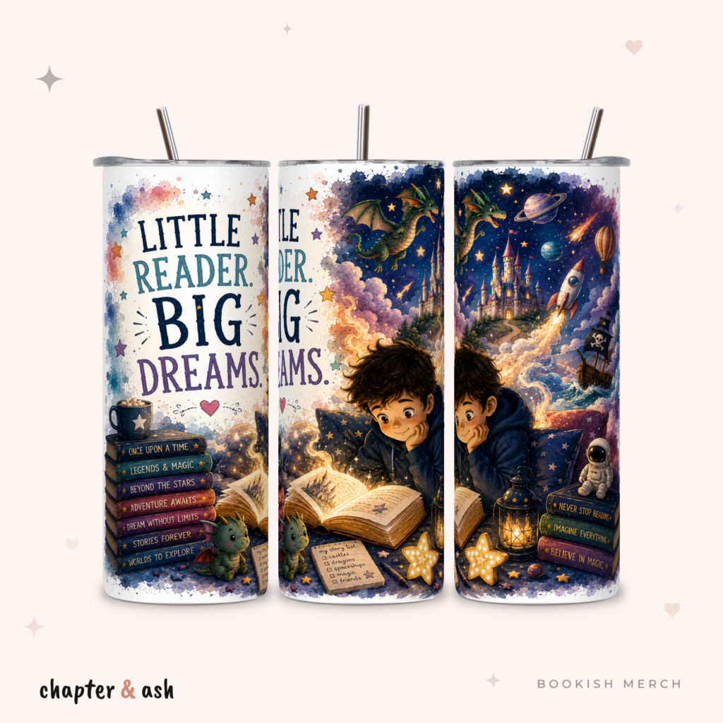 Little Reader Big Dreams Thermobecher aus Edelstahl, 590 ml, mit Motiv in Nachtblau, Violett, Petrol