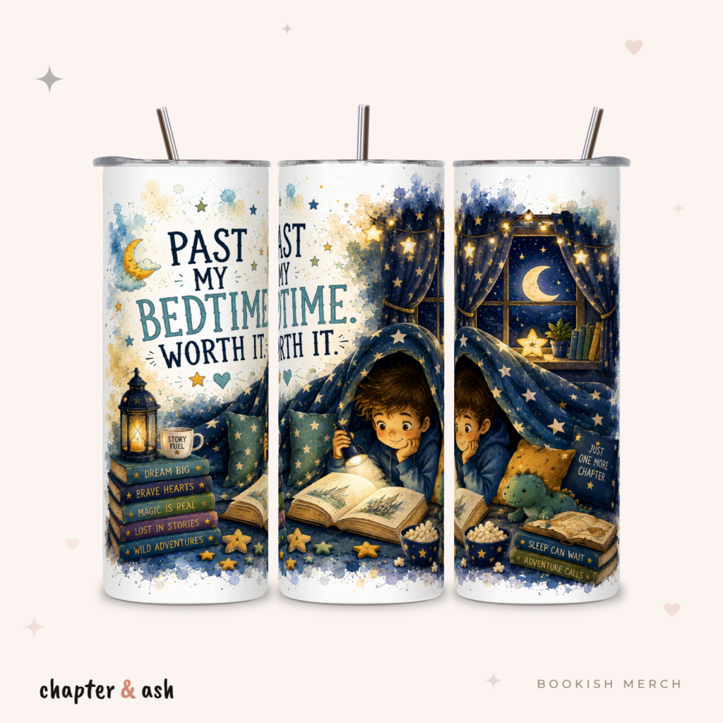Past My Bedtime Thermobecher aus Edelstahl, 590 ml, mit Motiv in Dunkelblau, Gold, Cremeweiß