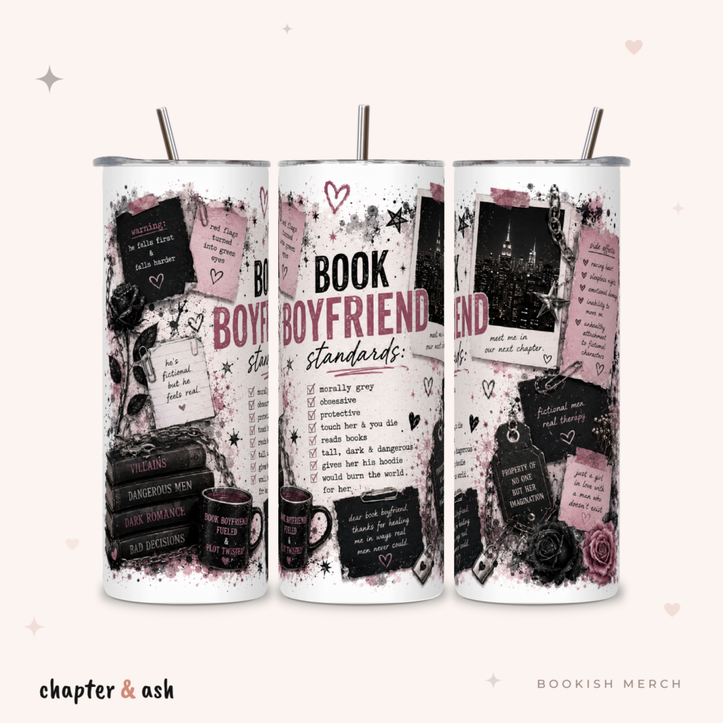 Book Boyfriend Standards Thermobecher aus Edelstahl, 590 ml, mit Motiv in Schwarz, Weiß, Rosa