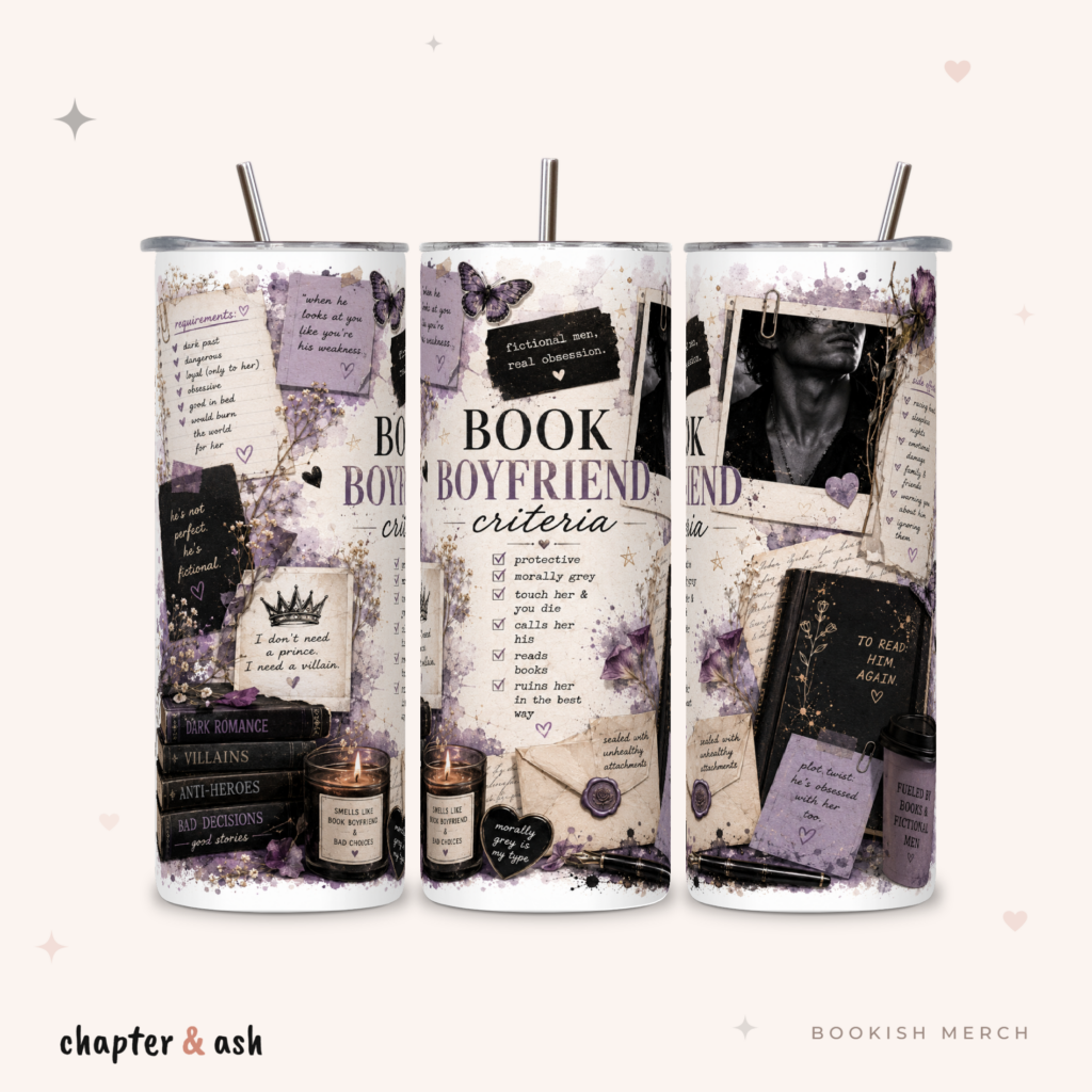 Book Boyfriend Criteria Thermobecher aus Edelstahl, 590 ml, mit Motiv in Schwarz, Creme, Weiß, Lavendel