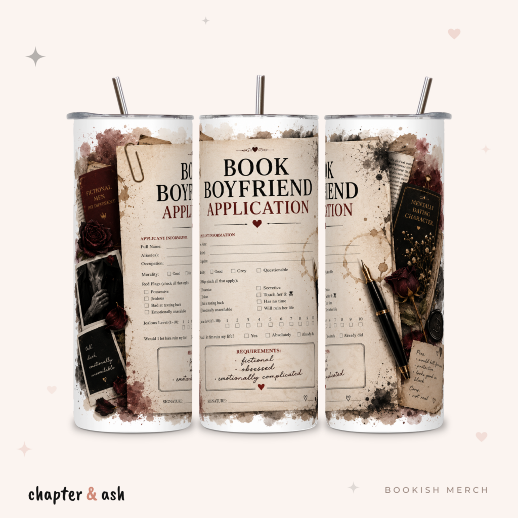 Book Boyfriend Application Thermobecher aus Edelstahl, 590 ml, mit Motiv in Beige, Schwarz, Weiß