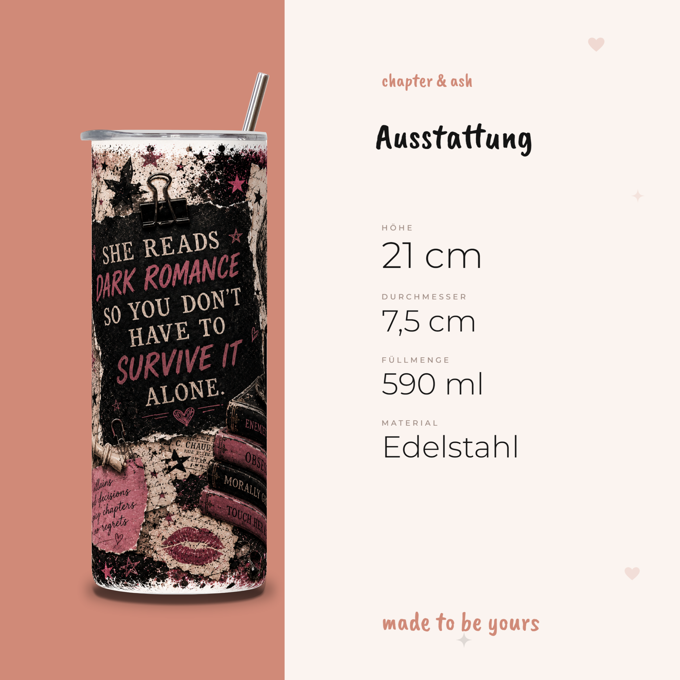 Survive It Alone Thermobecher, 590 ml, mit Deckel und Edelstahlstrohhalm