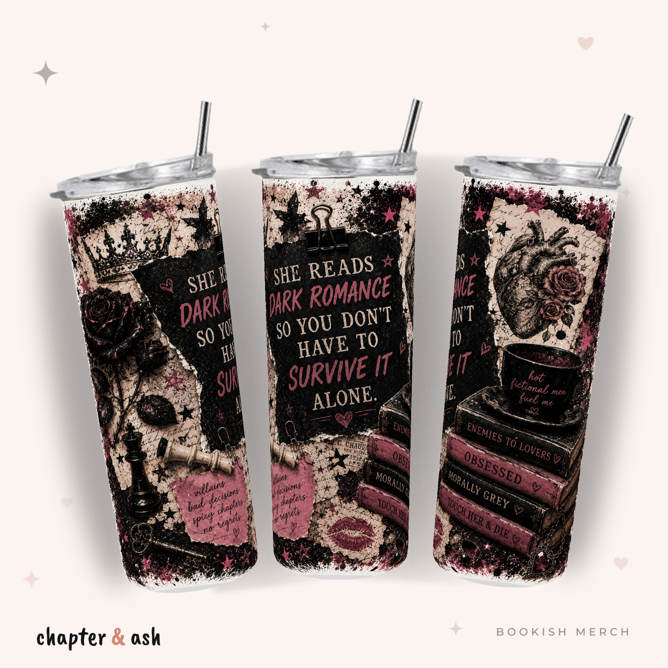 Survive It Alone Thermobecher, Motiv rundum in Schwarz, Dunkelbraun, Braun