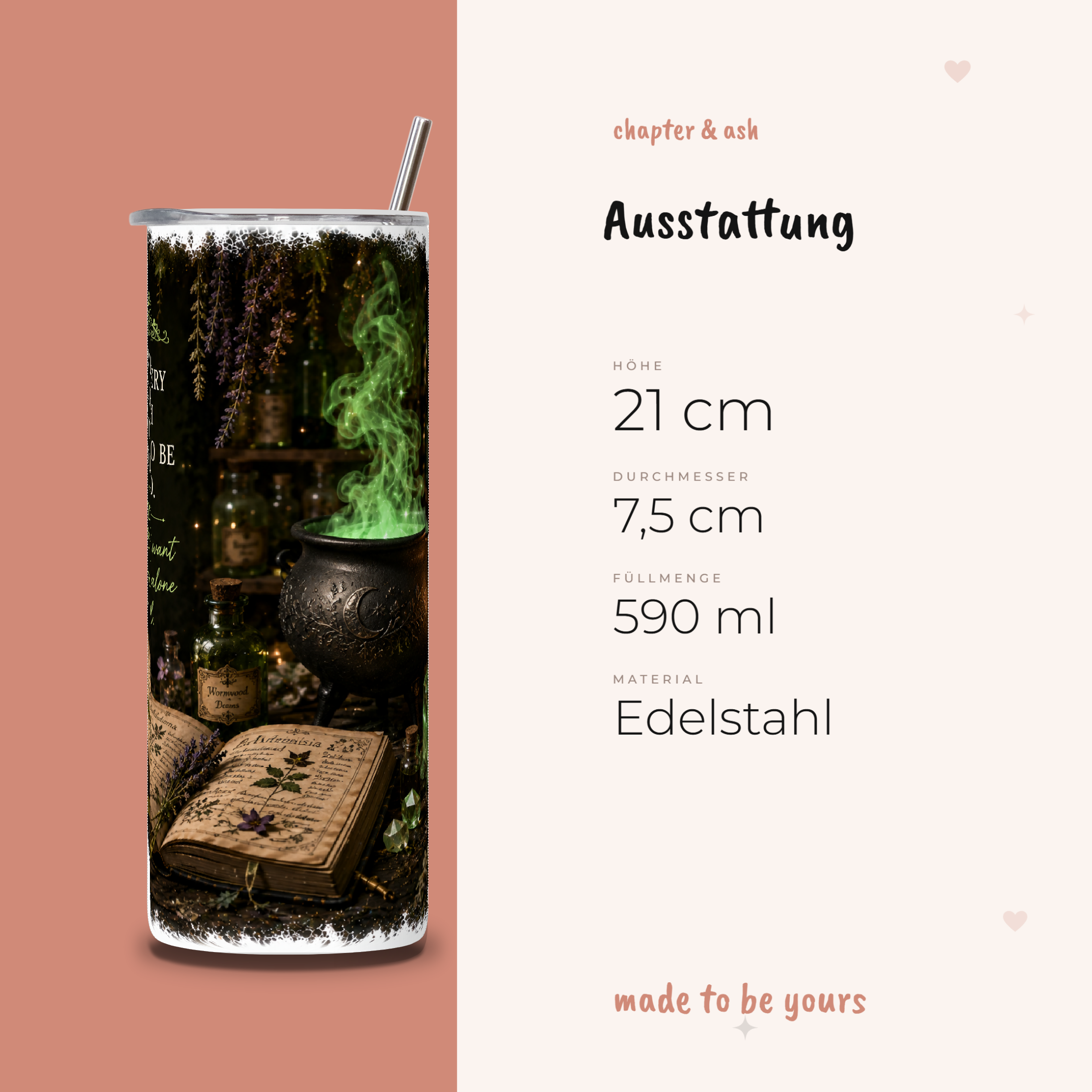 Witch Wants To Heal Thermobecher, 590 ml, mit Deckel und Edelstahlstrohhalm