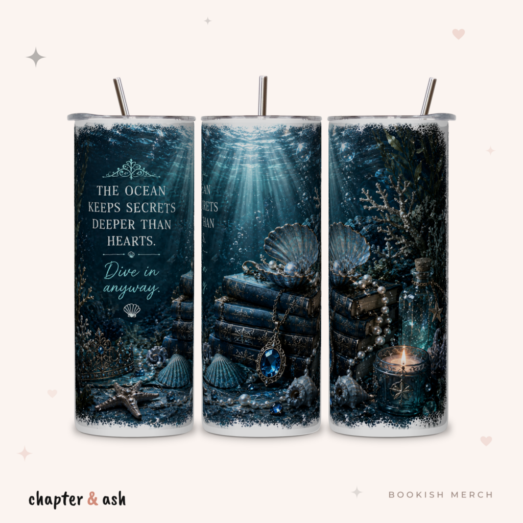Ocean of Secrets Thermobecher aus Edelstahl, 590 ml, mit Motiv in Marineblau, Petrol, Weiß