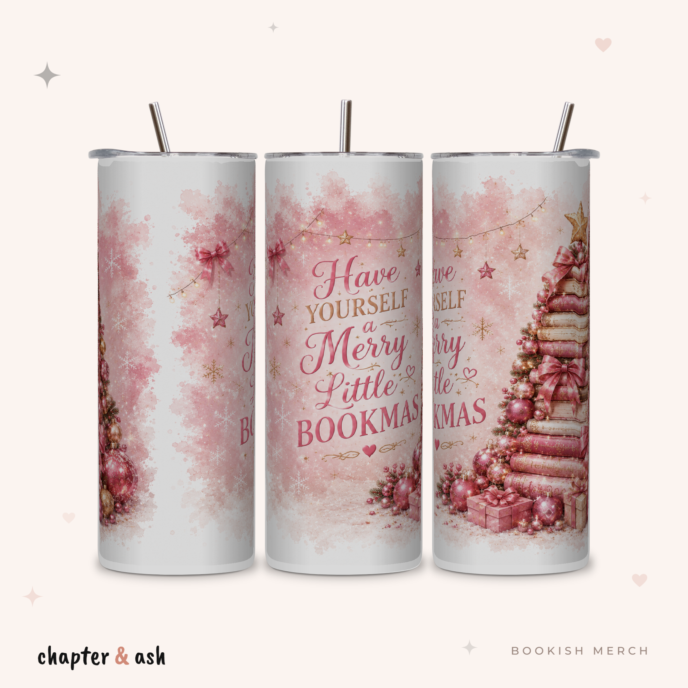 Merry Little Bookmas Thermobecher aus Edelstahl, 590 ml, mit Motiv in Weiß, Dunkelbraun, Braun