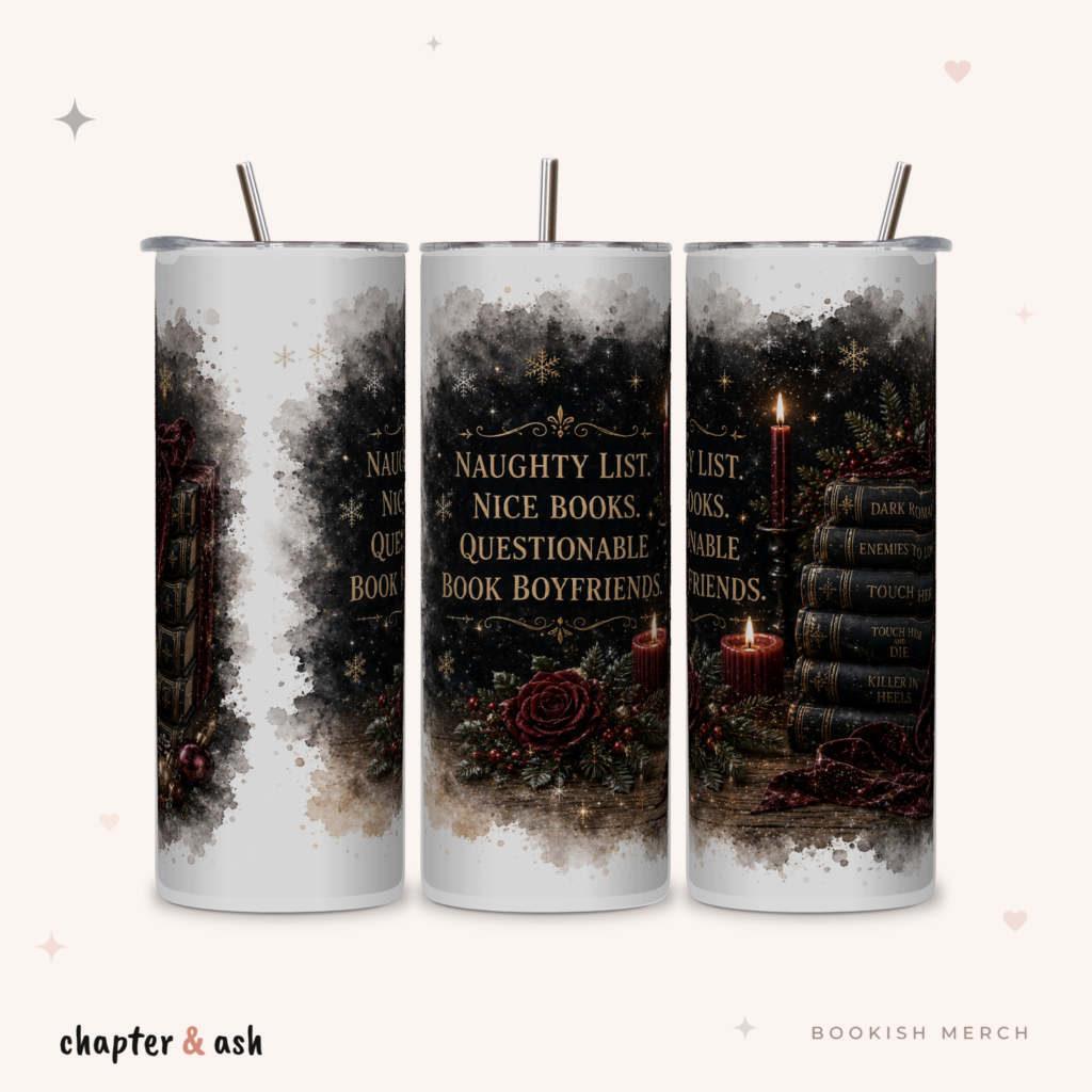 Naughty List Nice Books Thermobecher aus Edelstahl, 590 ml, mit Motiv in Schwarz, Weiß, Dunkelbraun