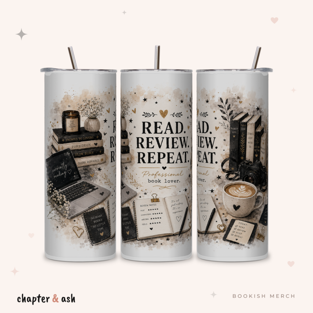 Read Review Repeat Thermobecher aus Edelstahl, 590 ml, mit Motiv in Weiß, Schwarz, Creme