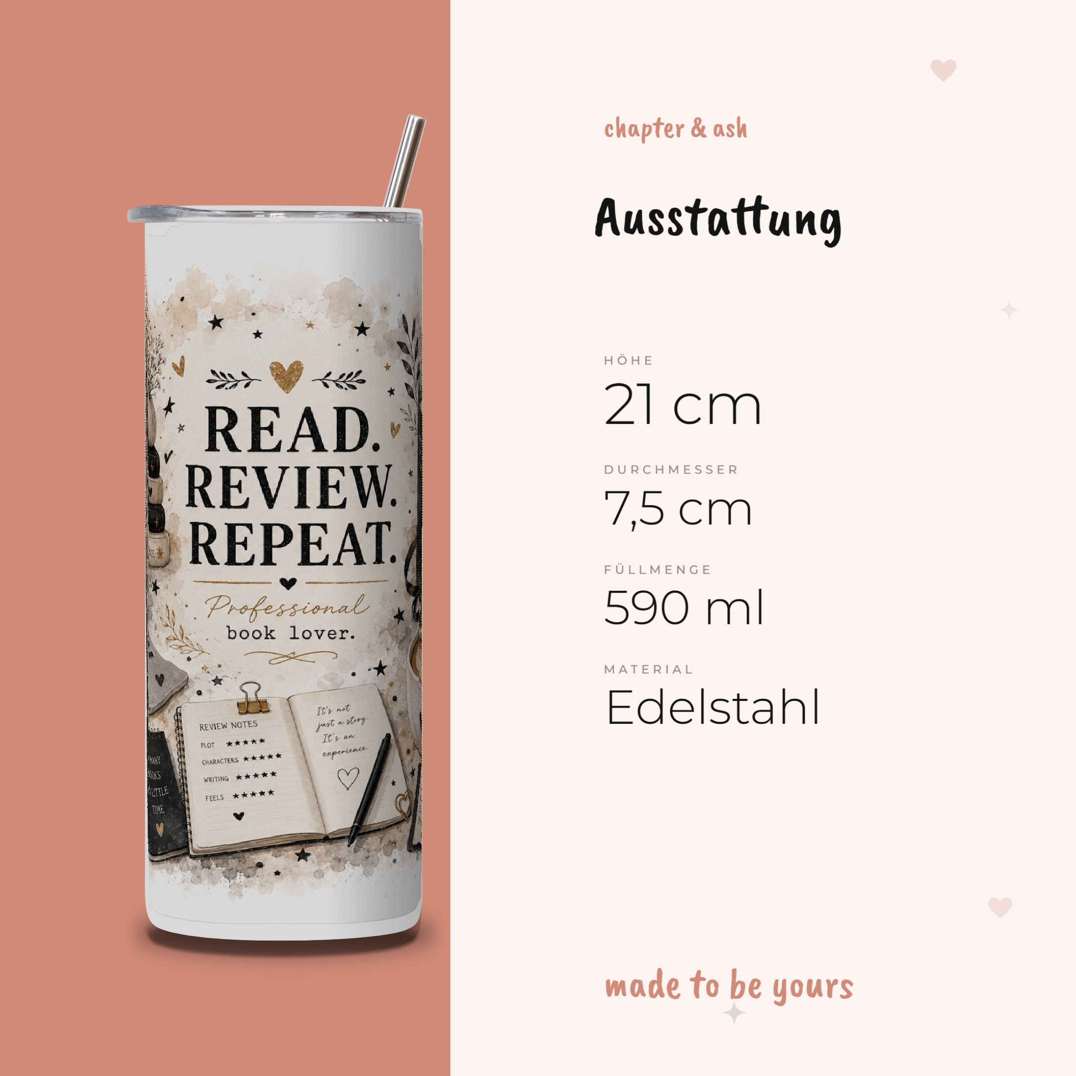 Read Review Repeat Thermobecher, Ausstattung: 21 cm hoch, 7,5 cm Durchmesser, 590 ml, Edelstahl