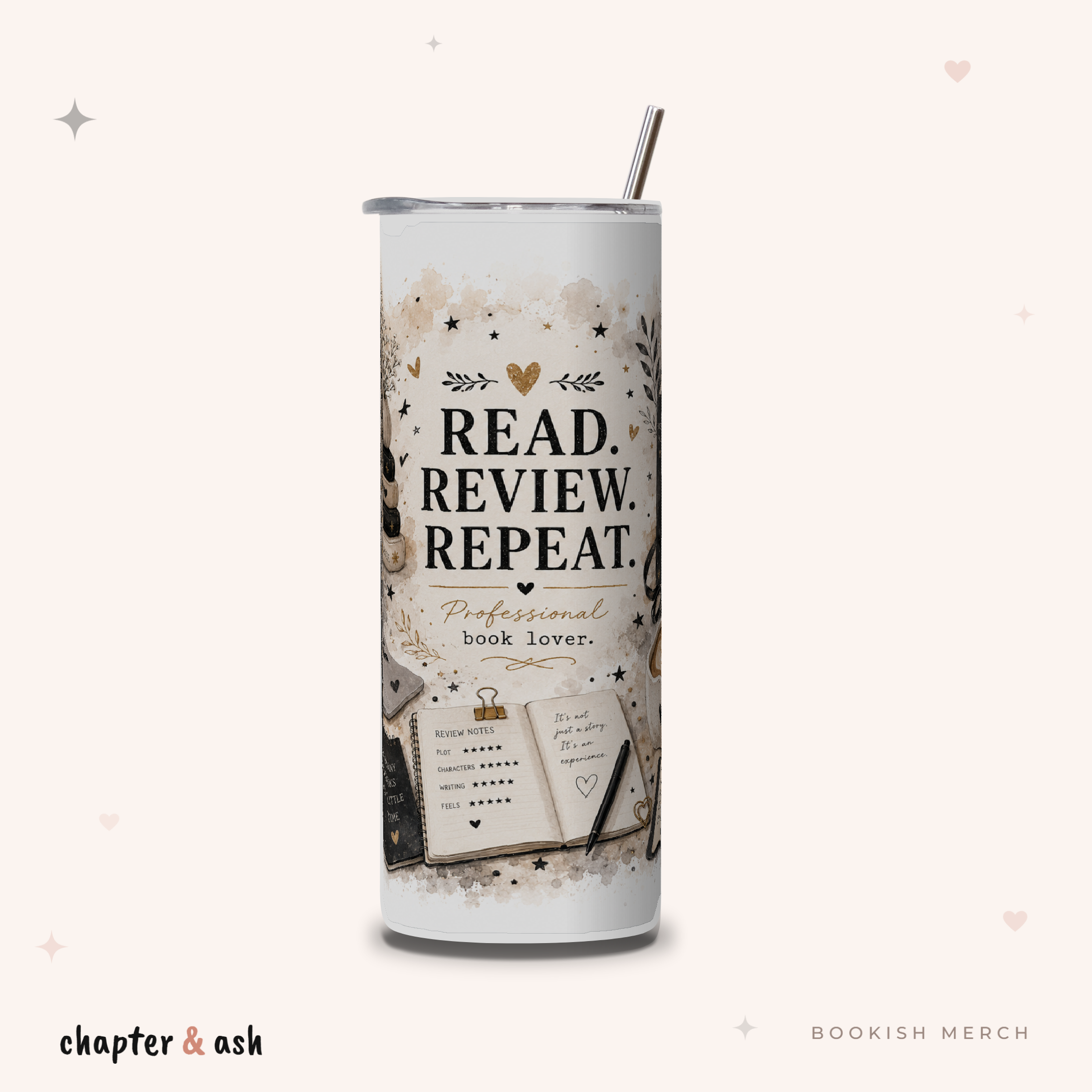Read Review Repeat Thermobecher mit Deckel und Edelstahlstrohhalm