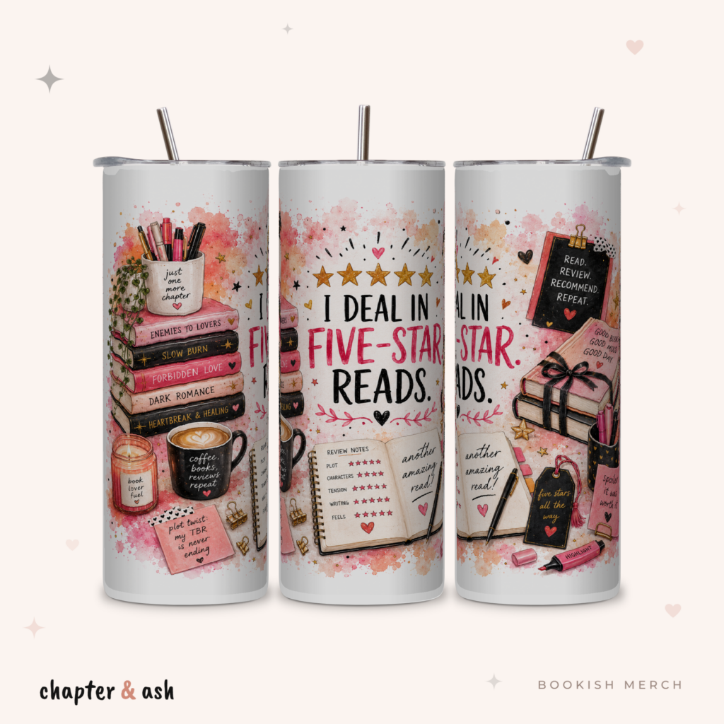 Five-Star Reads Thermobecher aus Edelstahl, 590 ml, mit Motiv in Weiß, Schwarz, Altrosa