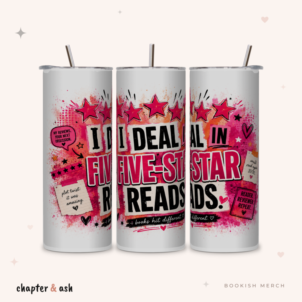 Five-Star Reads Thermobecher aus Edelstahl, 590 ml, mit Motiv in Weiß, Rot, Pink