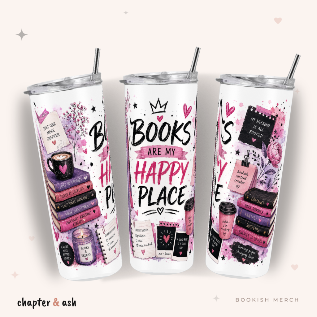 Books Are My Happy Place Thermobecher, 590 ml, mit Deckel und Edelstahlstrohhalm