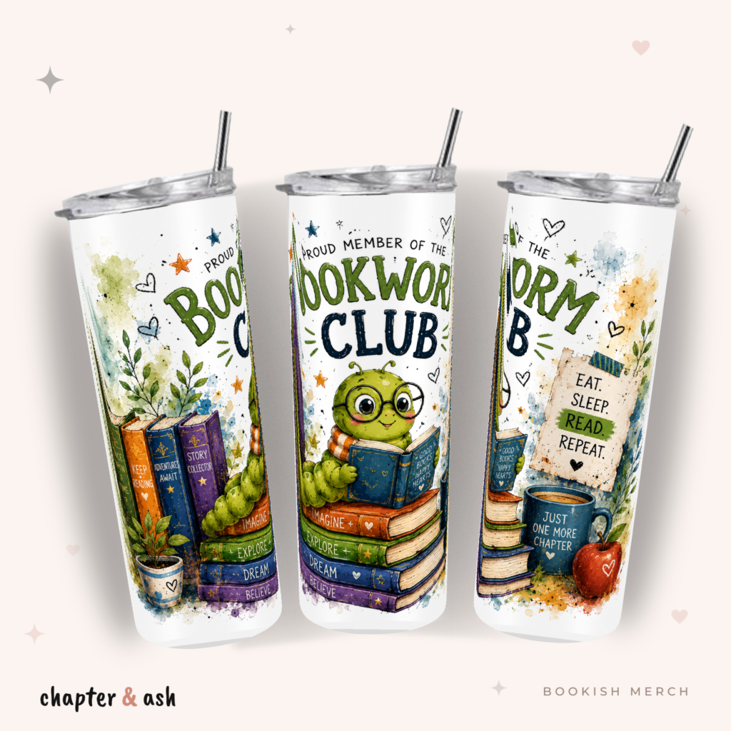 Bookworm Club Thermobecher, 590 ml, mit Deckel und Edelstahlstrohhalm