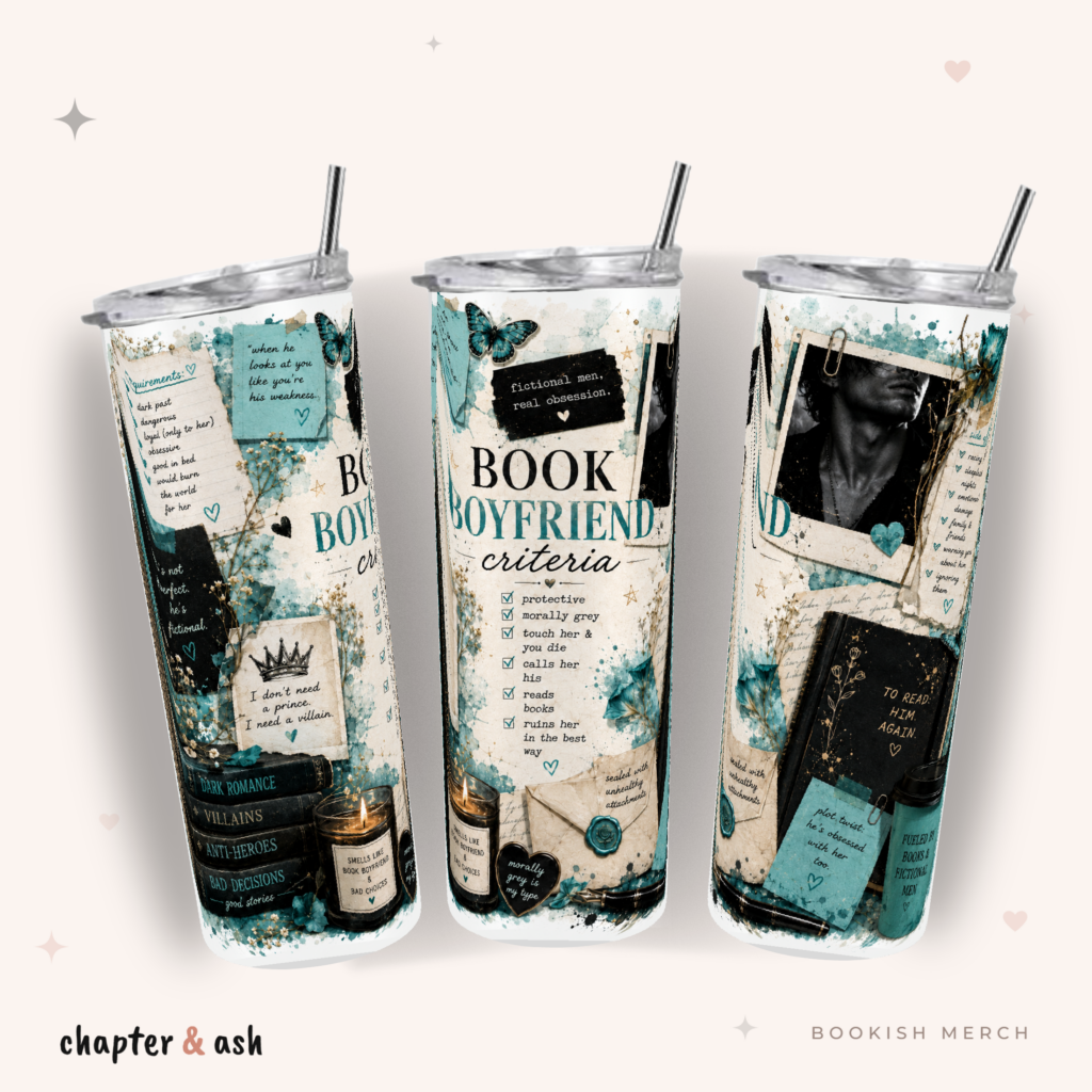 Book Boyfriend Criteria Thermobecher aus Edelstahl, 590 ml, mit Motiv in Schwarz, Creme, Weiß, Türkis