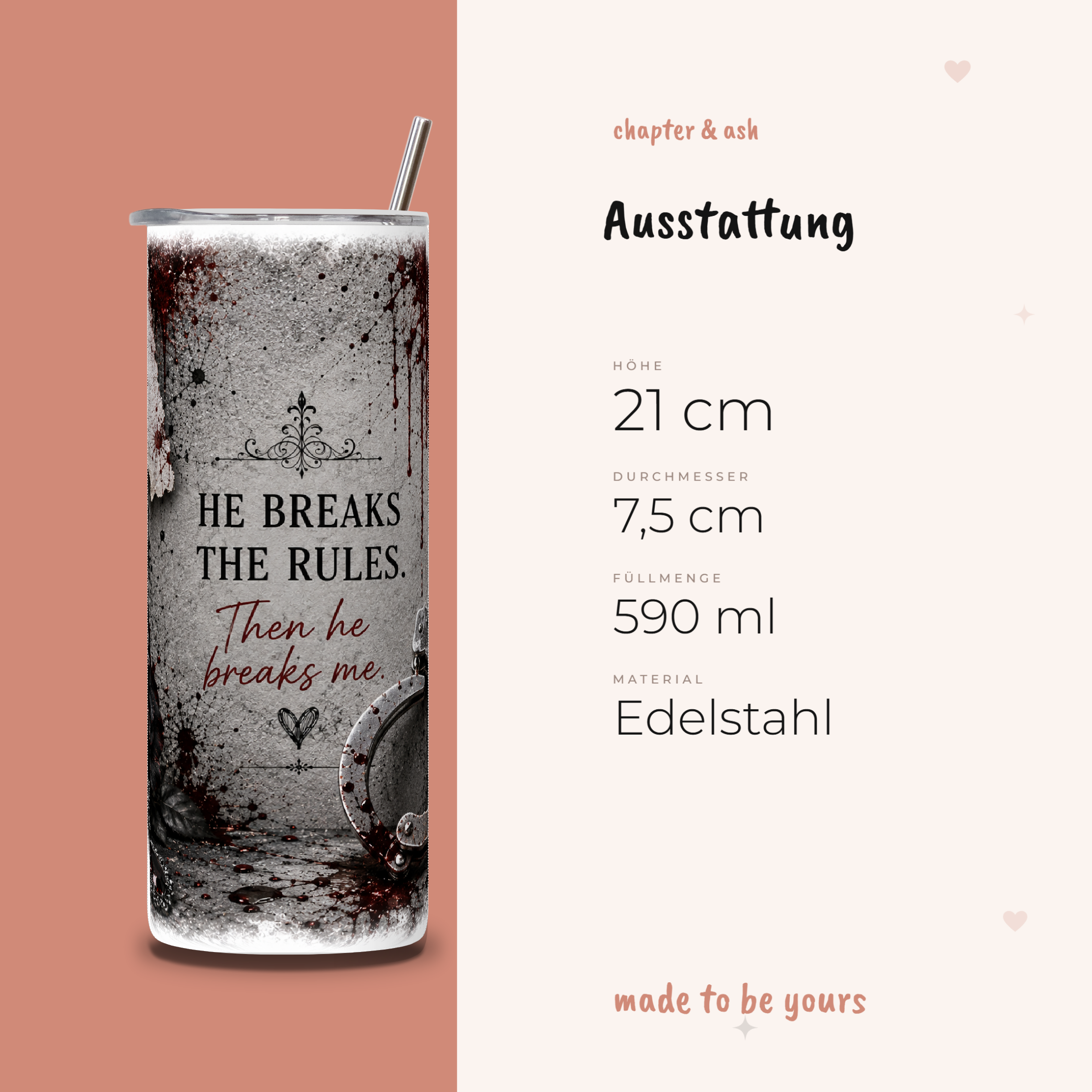 He Breaks The Rules Thermobecher, Ausstattung: 21 cm hoch, 7,5 cm Durchmesser, 590 ml, Edelstahl