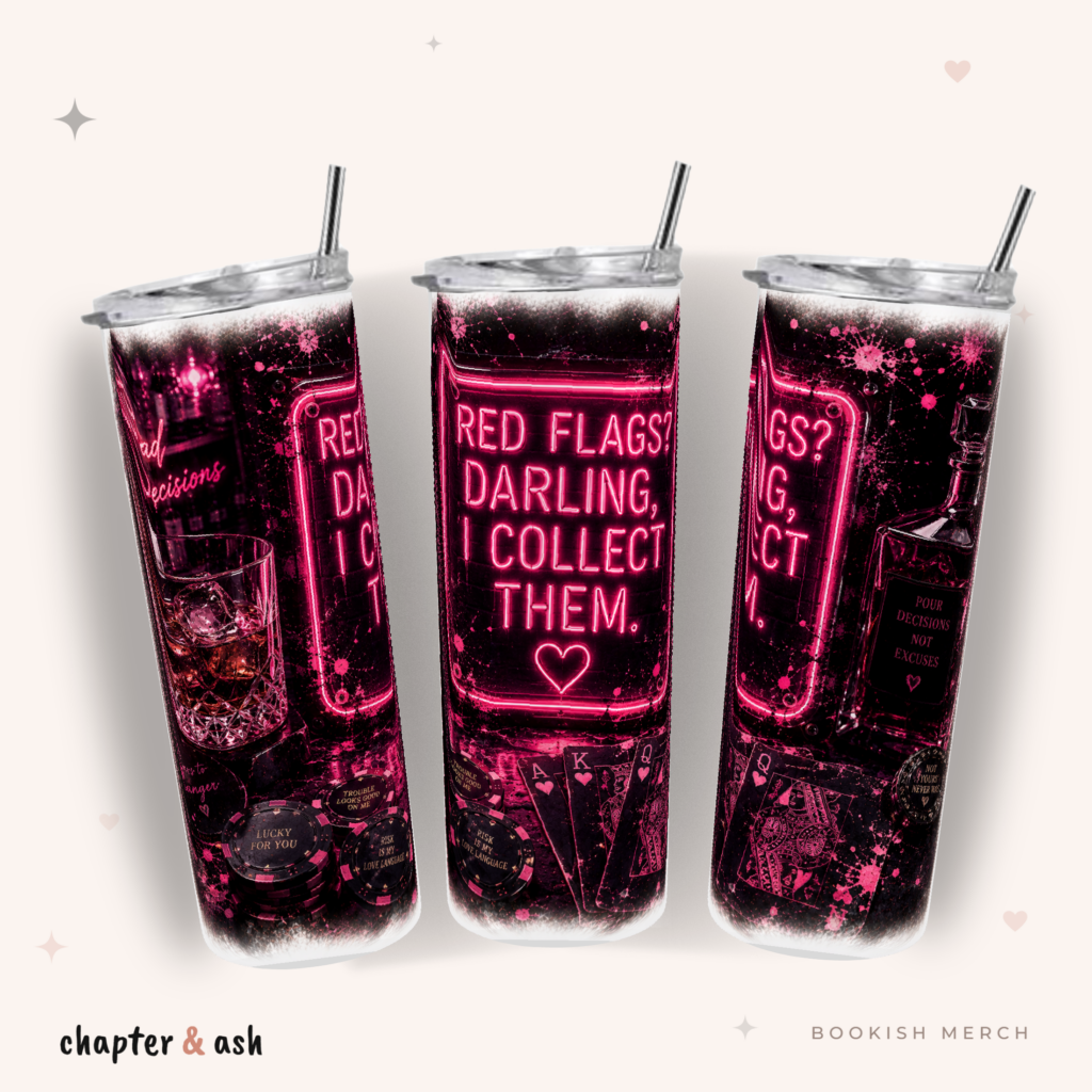 Red Flags Collector Thermobecher aus Edelstahl, 590 ml, mit Motiv in Schwarz, Bordeaux, Pink