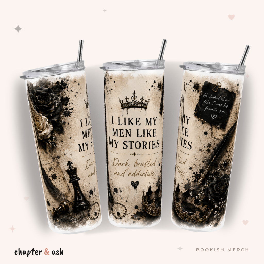 Dark Twisted Stories Thermobecher aus Edelstahl, 590 ml, mit Motiv in Schwarz, Beige, Gold