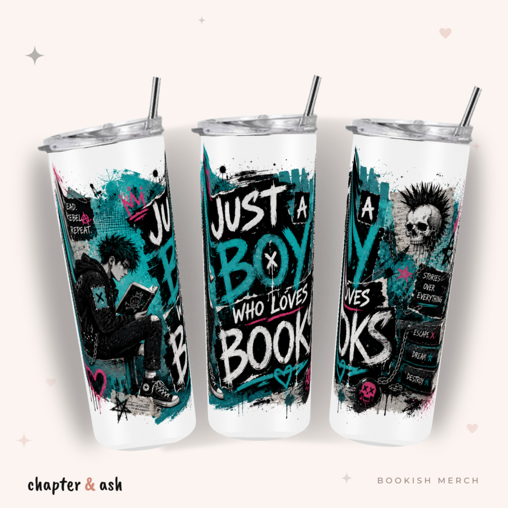 Just a Boy Who Loves Books Thermobecher aus Edelstahl, 590 ml, mit Motiv in Schwarz, Türkis, Pink
