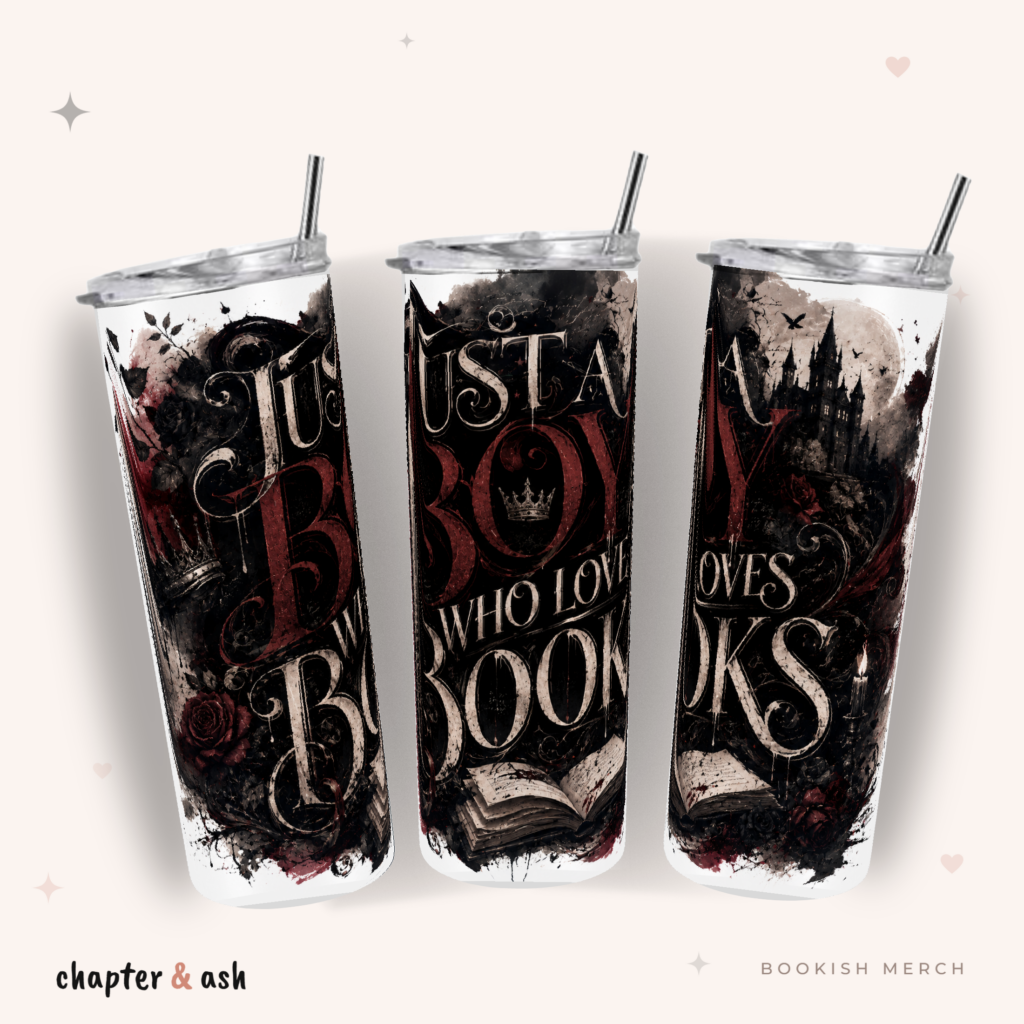 Just a Boy Who Loves Books Thermobecher aus Edelstahl, 590 ml, mit Motiv in Schwarz, Bordeaux, Beige