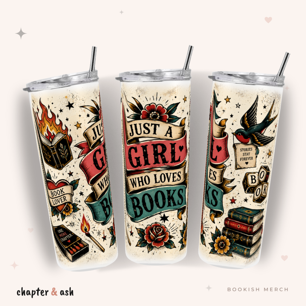 Just a Girl Who Loves Books Thermobecher, 590 ml, mit Deckel und Edelstahlstrohhalm