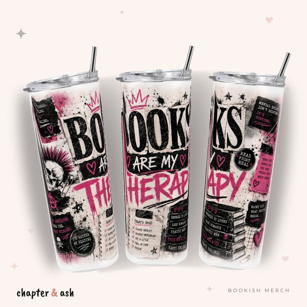 Books Are My Therapy Thermobecher, 590 ml, mit Deckel und Edelstahlstrohhalm