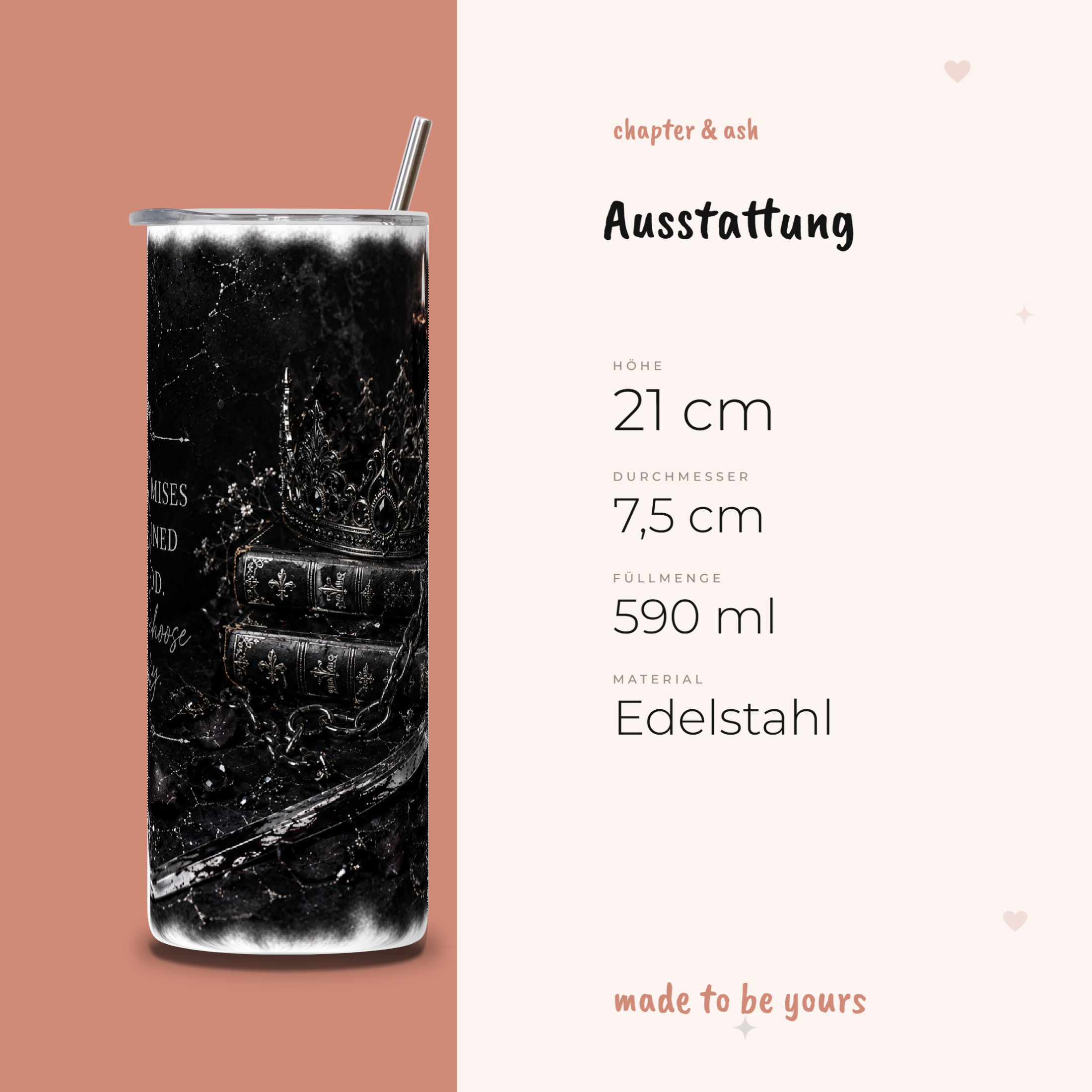Blutige Versprechen Thermobecher aus Edelstahl, 590 ml, mit Motiv in Schwarz, Gold, Silber