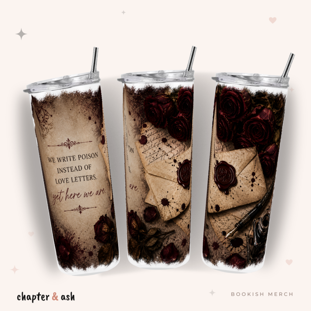 Poison Love Letters Thermobecher, 590 ml, mit Deckel und Edelstahlstrohhalm